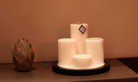 Centro De Mesa Con Base De Madera Cilíndrico 4 Velas Cilíndricas