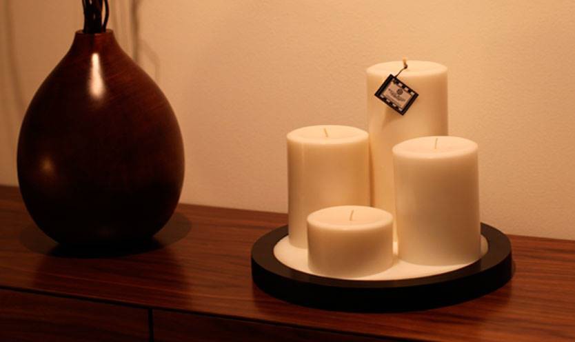 Centro De Mesa Con Base De Madera Cilíndrico 4 Velas Cilíndricas