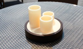 Centro De Mesa Con Base De Madera Con Base De Parafina Cilíndrico Chico 3 Pantallas Cilíndricas