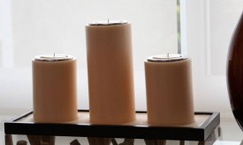 Centro De Mesa Con Base De Madera Rectangular 3 Pantallas Velas Cilíndricas Con Vela Tea Light