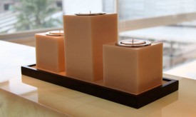 Centro De Mesa Con Base De Madera Rectangular 3 Pantallas Velas Cuadradas Con Cazuela Y Vela De Repuesto
