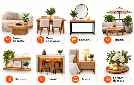 Ideas de decoración con velas: mesas de centro, mesas de comedor, consolas, terrazas, repisas, barras, burós y centros de mesa